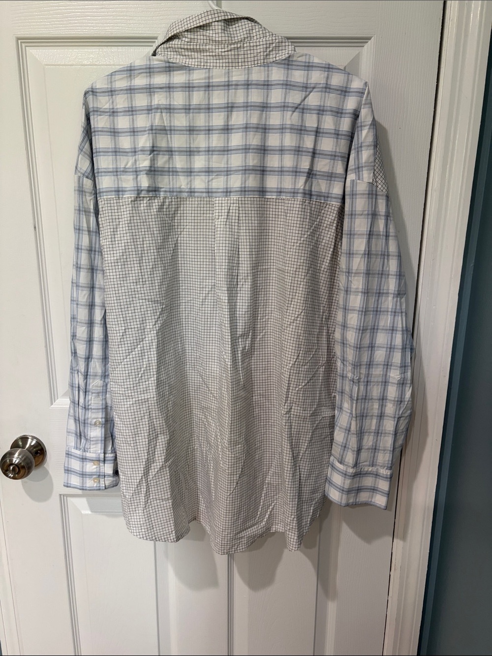 Abercrombie & Fitch Women's Patchwork Button-Up Shirt - Light Blue & White - Picture 2 of 3